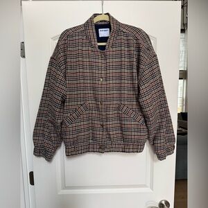 Old Navy Plaid Tweed Bomber Jacket Neutral Check Fall Layer Large